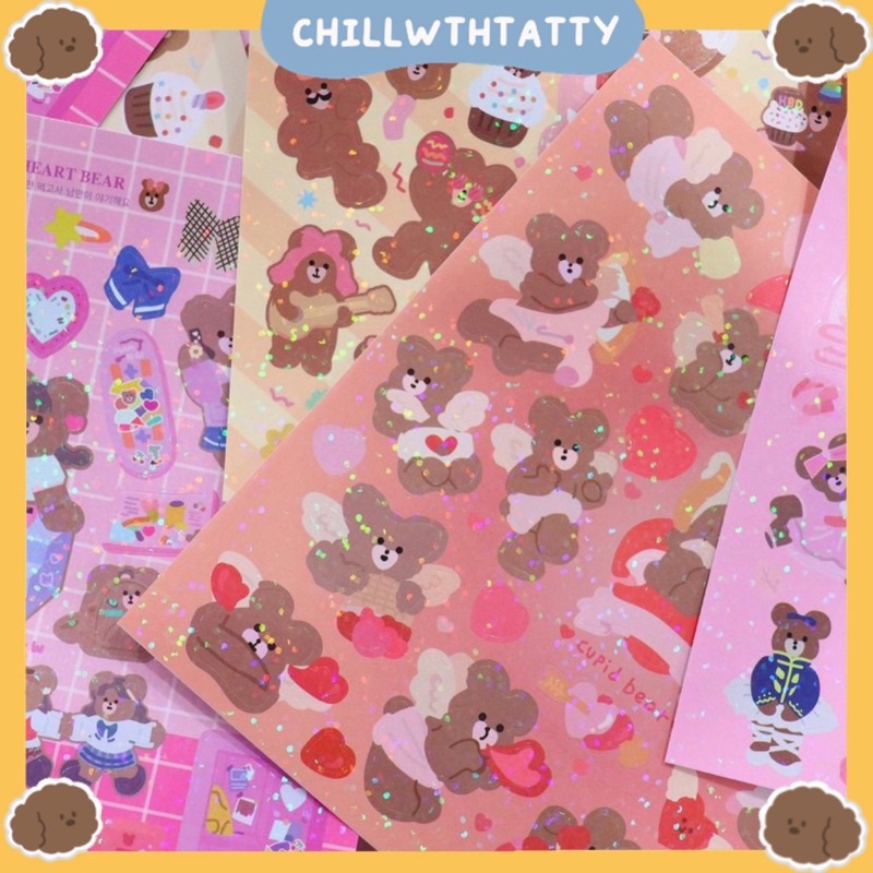 Sticker khổ vuông hình gấu lấp lánh trang trí sổ tay, đồ dùng cá nhân
