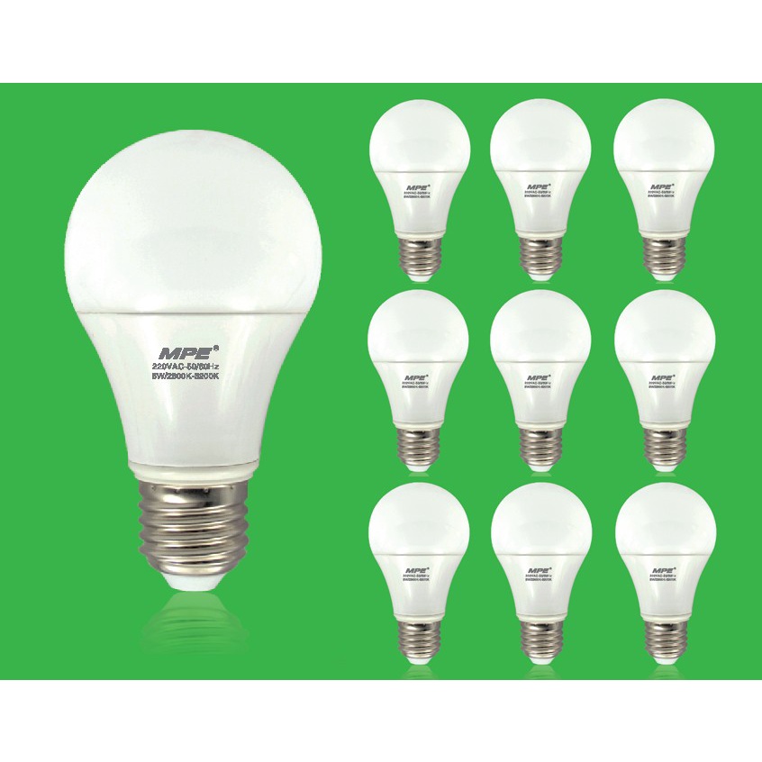 Đèn LED Bulb MPE Đủ Kích Cỡ Trắng Vàng 3W, 5W, 9W, 12W, 15W, 20W, 30W, 40W, 50W