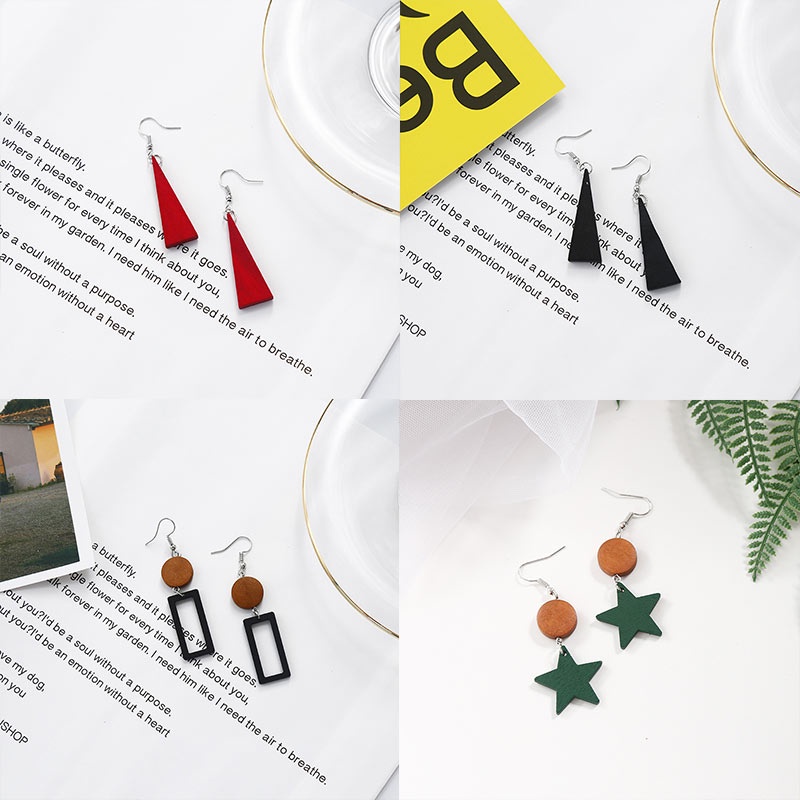 Đôi Khuyên Tai Dài Kiểu Hình Học Bằng Gỗ Thời Trang Hàn Quốc Cho Nữ