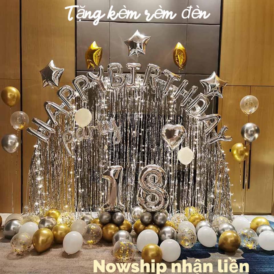 COMBO BÓNG BAY TRANG TRÍ SINH NHẬT CHO BÉ TRAI GÁI NGƯỜI LỚN MK12 MÀU BẠC + TẶNG RÈM ĐÈN