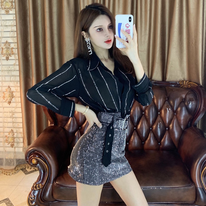 (ORDER) Sét áo sơ mi đá + chân váy đá kèm belt | BigBuy360 - bigbuy360.vn