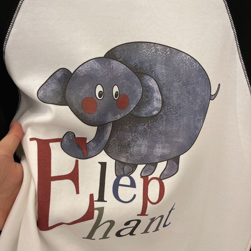 Jiashucheng Áo Thun Raglan Tay Dài Ghép Mảnh Dáng Rộng In Hình Voi Kích Thước Lớn mm Tuổi Thọ Cao Vừa Vặn Cho Nữ