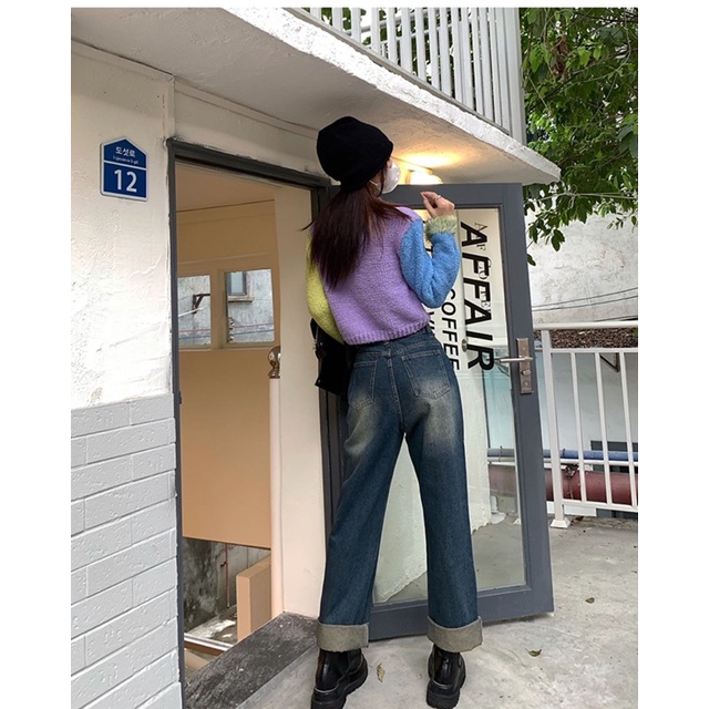 Quần Jeans Nữ Cạp Cao Màu Xanh Vintage Phong Cách Thời Trang Hàn Quốc 2022 Siêu Thời Thượng