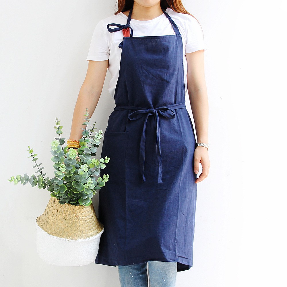 Tạp dề cotton có túi họa tiết trơn nhiều màu- hatimoon - HTD00205