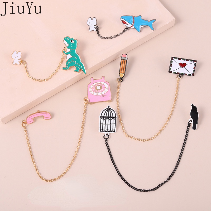 Ghim Cài Áo Hình Khủng Long / Cá Mập / Chim Tua Rua Tráng Men Thời Trang Cho Nam Và Nữ