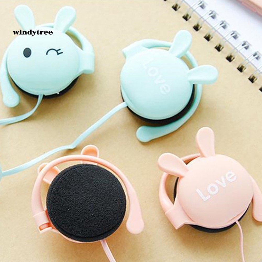 WDTE Cute Rabbit Stereo Earphone Headphone with Mic 3.5mm Ear-hook Sport Headset Gift