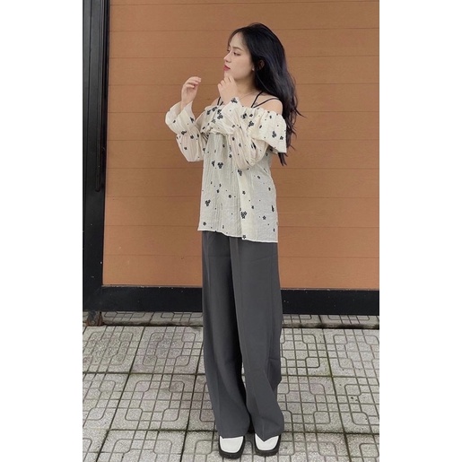 ÁO TRỄ VAI HOA TAY DÀI Thiết kế hoạ tiết hoa chất vải dày dặn hàng nhập style ullzang hàn quốc tiểu thư