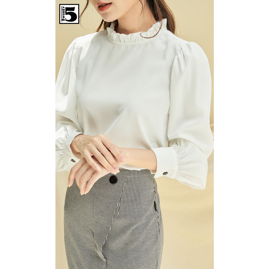 Áo sơ mi công sở nữ cổ bèo dựng tya vai bồng cúc cổ sau Twentyfive N1018