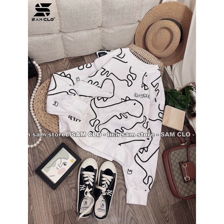 Áo sweater SAM CLO nữ nỉ tay dài ulzzang thu đông freesize dáng unisex in HOẠ TIẾT KHỦNG LONG | BigBuy360 - bigbuy360.vn