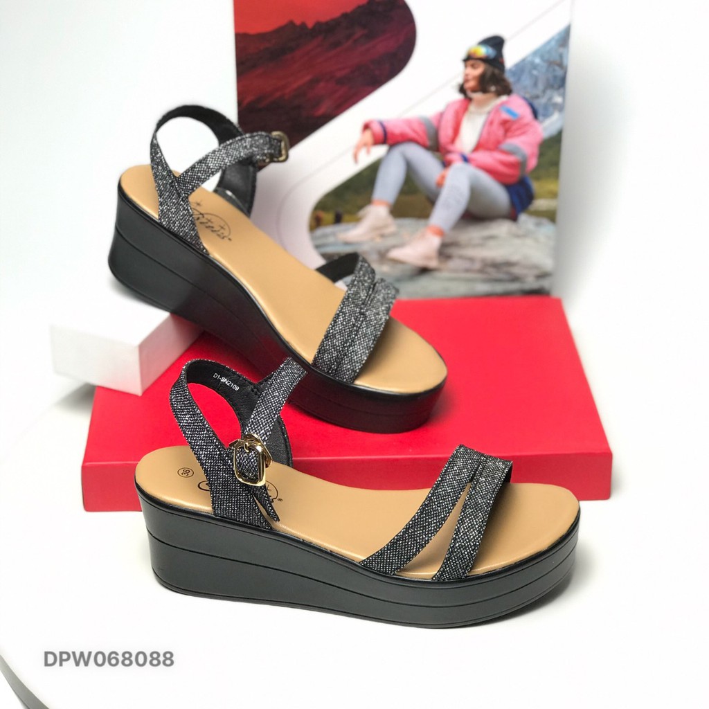 Sandal nữ BlTIS ❤️FREESHIP❤️ Dép quai hậu nữ kim tuyến phom to đế xuồng cao 5.5cm DPW068088