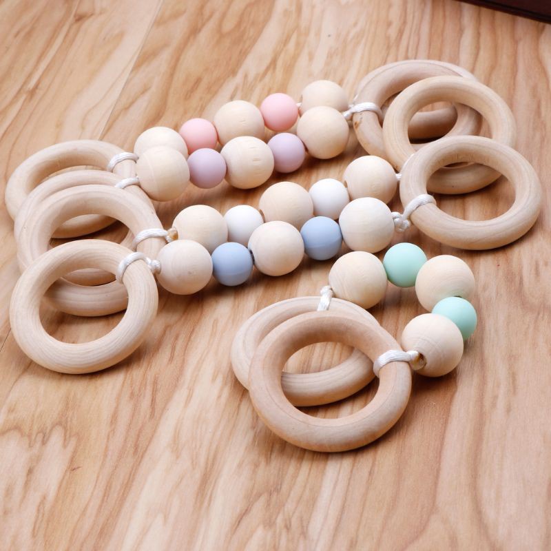 Lục Lạc Đồ Chơi Bằng Gỗ Và Silicone Đính Hạt Gỗ Cho Bé