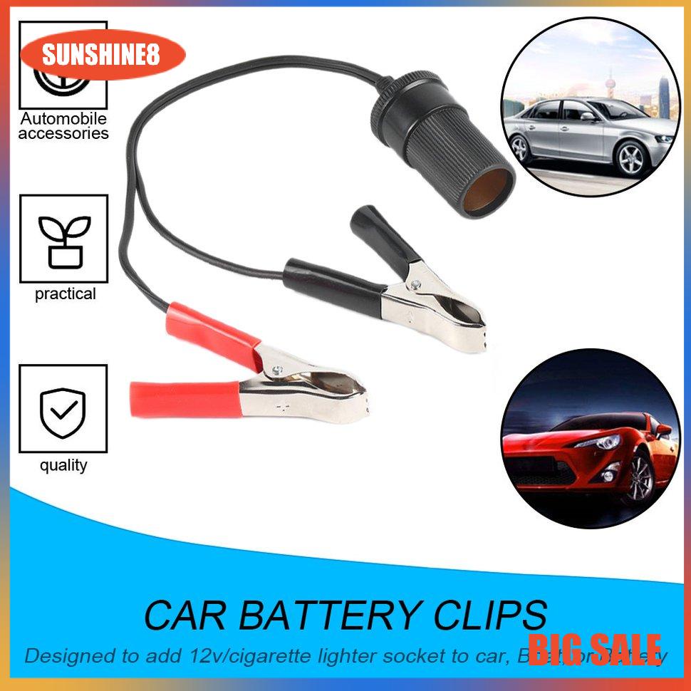 【SUN】12V Car Auxiliary Cigarette Lighter Socket Battery Crocodile Clips Adapter