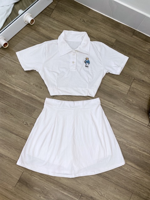 Set gấu thêu croptop chân váy ngắn có quần trong siêu xinh