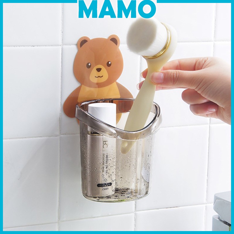 Cốc Gấu Dán Tường Để Bàn Chải Đánh Răng Hình Gấu Có Lỗ Thoát Nước Tiện Lợi-LO105