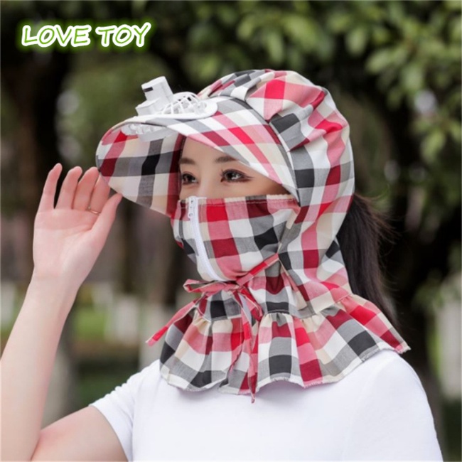 Mũ Vành Rộng Chống Nắng Bằng Cotton Có Quạt Và Dây Đeo Bảo Vệ Chống Tia Uv Dành Cho Nữ Đi Ngoài Trời