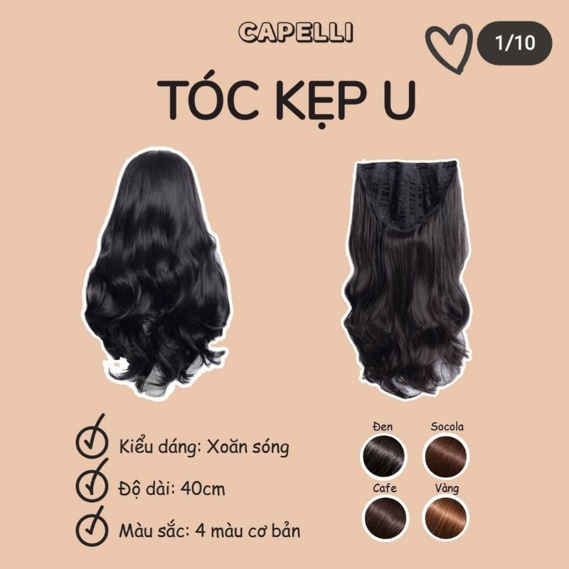 Thanh lí tóc kẹp u Capelli 40cm đen (tặng kèm mái giả, dưỡng tóc giả và lược)
