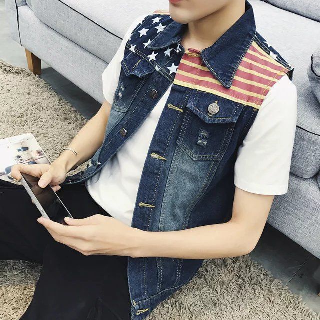 Áo Khoác Jean Không Tay Phong Cách Hàn Quốc Cá Tính Dành Cho Nam