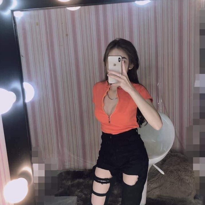 Áo croptop phối dây kéo siêu hot