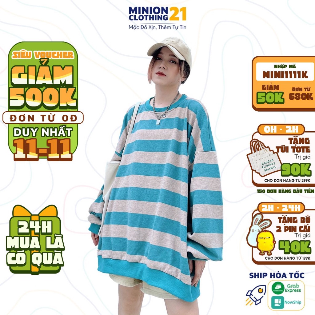 Áo nỉ nam nữ MINION CLOTHING oversize Unisex form rộng sweater kẻ Ulzzang Streetwear Hàn Quốc chất da cá cao cấp A3034