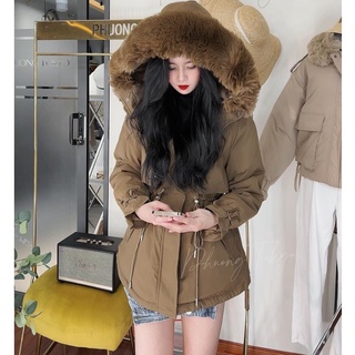Áo Parka lông thỏ nữ kaki lót lông DANU11