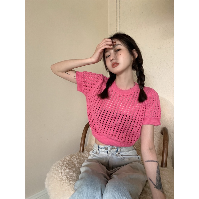 DUNEA Áo Sweater Dệt Kim Tay Ngắn Dáng Rộng Thiết Kế Quyến Rũ Cho Nữ