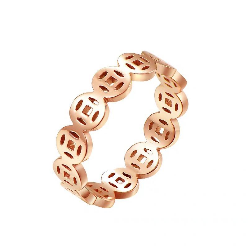 Nhẫn đeo tay bằng thép titan mạ vàng 18k không gây dị ứng thời trang kiểu Hàn Quốc