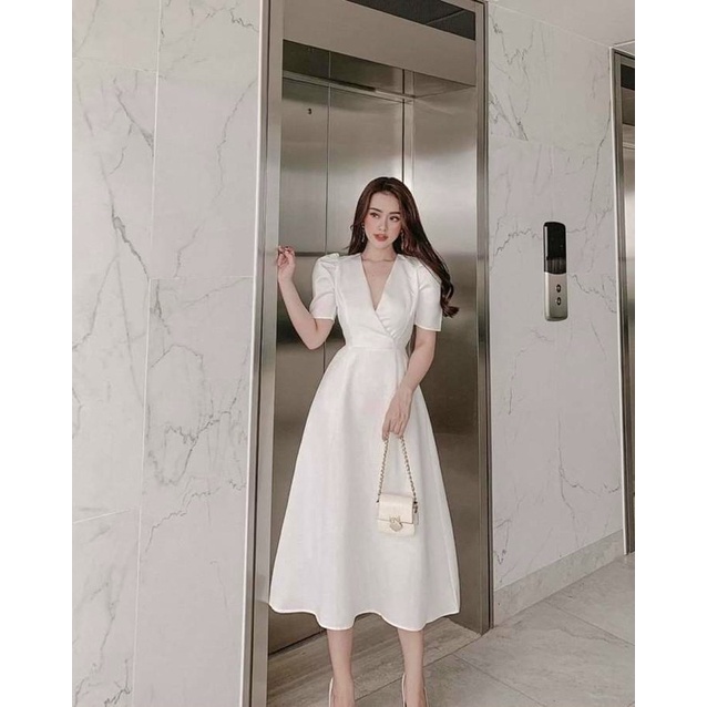 Đầm Thời Trang Hàn Quốc Công Sở Dạ Hội Dự Tiệc Cổ Tim Đắp Chéo Tuyệt Đẹp