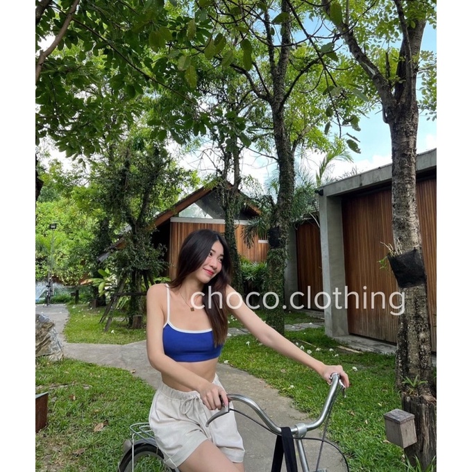 Áo 2 dây dáng crop nữ viền trắng năng động trẻ trung mùa hè