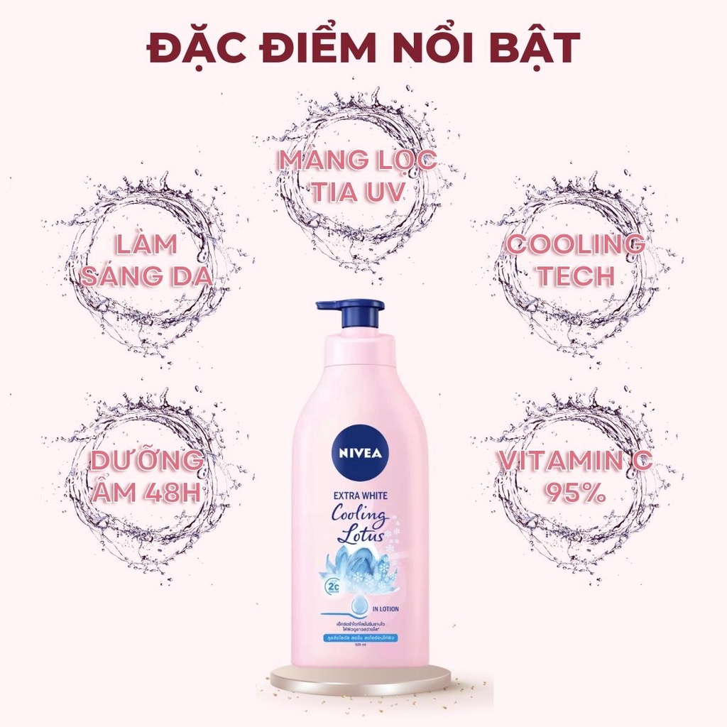 Sữa Dưỡng Thể Nivea Cooling Lotus- Dewy Sakura - Aura Orange 525ml cấp ẩm dưỡng trắng da body