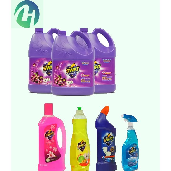 COMBO 3 Chai Nước giặt xả 5 in 1 SWAT 3.8kg + 1 Lau sàn + 1 Tẩy toilet + 1 Rửa chén + 1 Lau kính