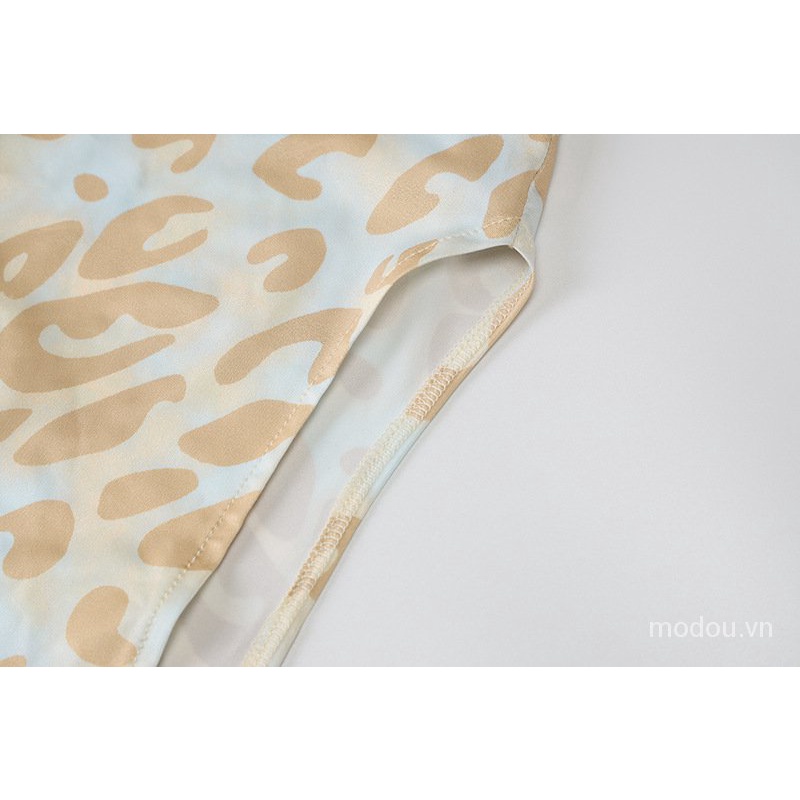 Thời Trang Đầm Hai Dây Họa Tiết Da Báo Xẻ Tà Cao Quyến Rũ Cho Nữ