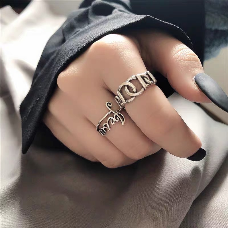 Bộ 2 nhẫn vuông âm nhạc thời trang nam nữ thái