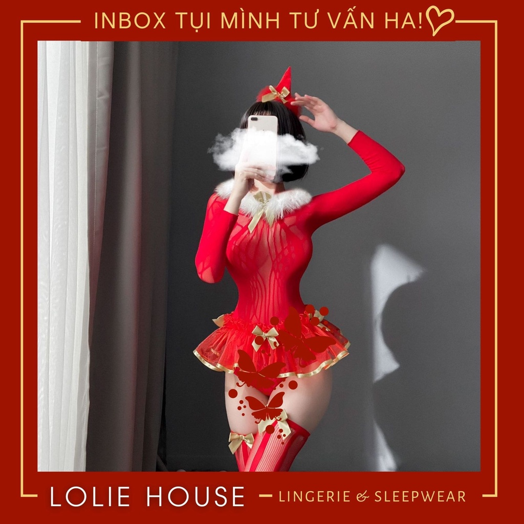 Cosplay noel giáng sinh sexy gợi cảm gồm bodysuit dài tay đầy đủ phụ kiện LOLIE HOUSE – BS9