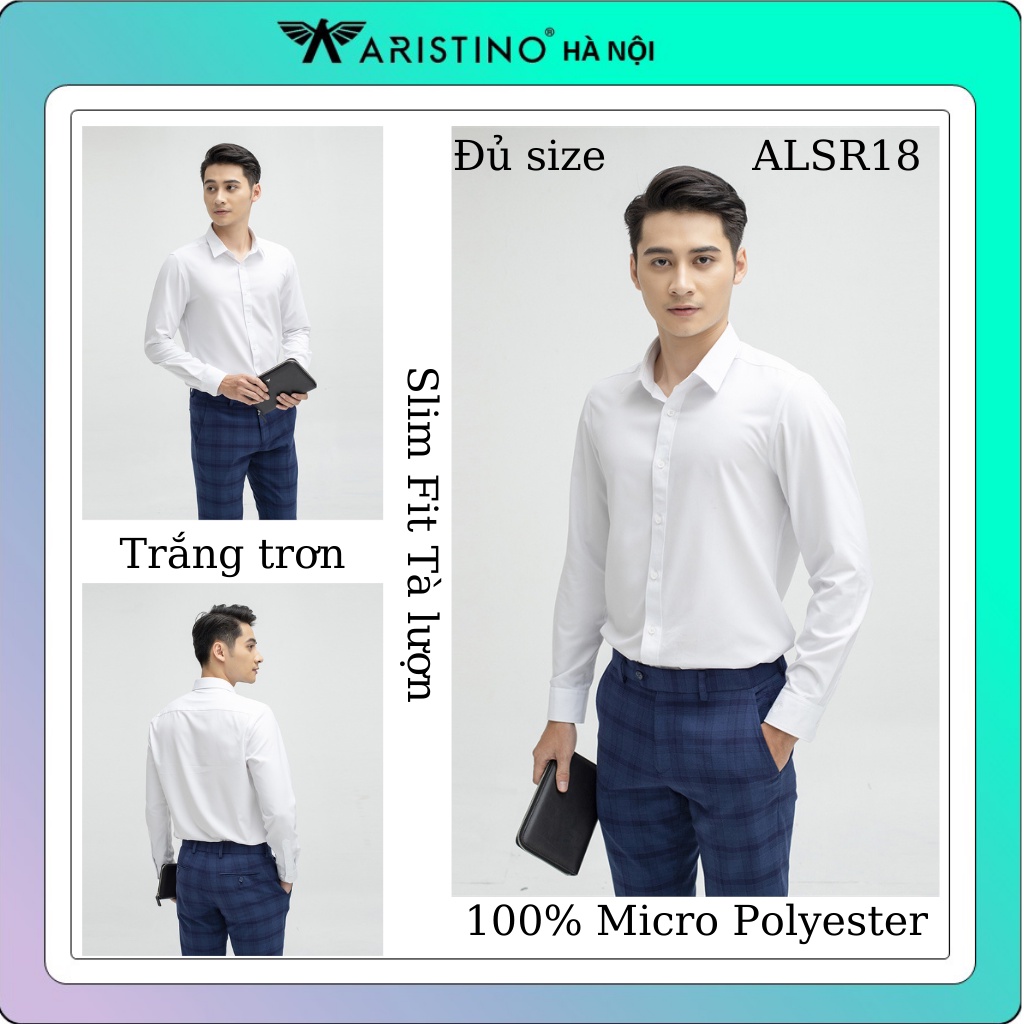 Áo sơ mi nam dài tay trắng sáng trơn Aristino sang trọng sợi siêu nhẹ slim Alsr18