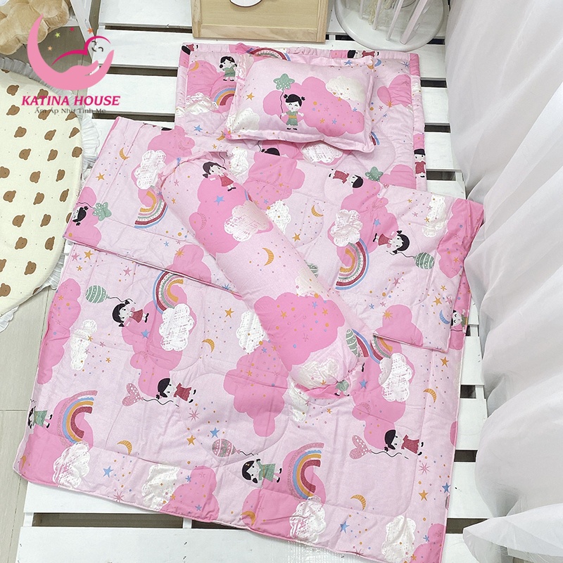 [Tặng kèm túi]Bộ nệm gối cho bé có kèm mền gối ôm , 80x120cm,vải cotton satin hàn quốc mềm, mát, sắc nét,phù hợp bé 1-5