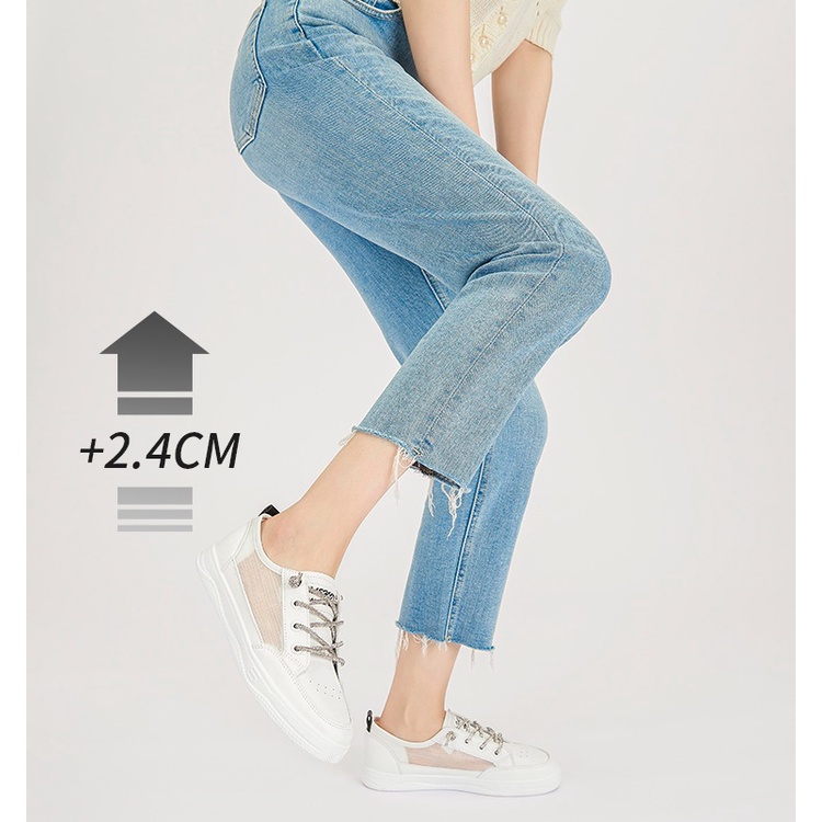 Giày thể thao nữ Dusto, phối lưới thoáng khí, đế cao 2.5cm