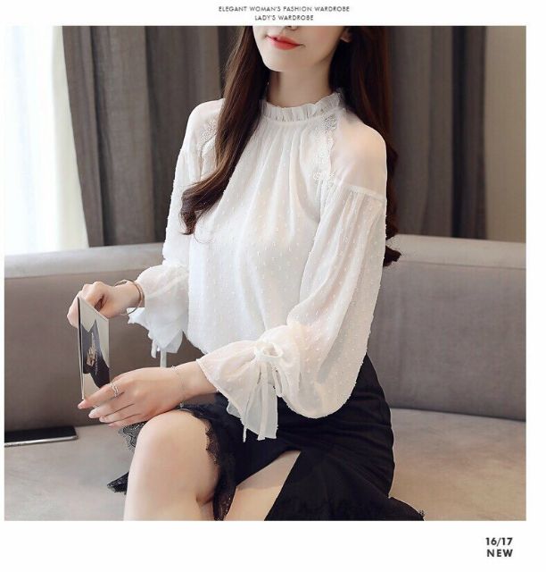 Hàng nhập - Áo sơ mi nữ viền bèo tay búp