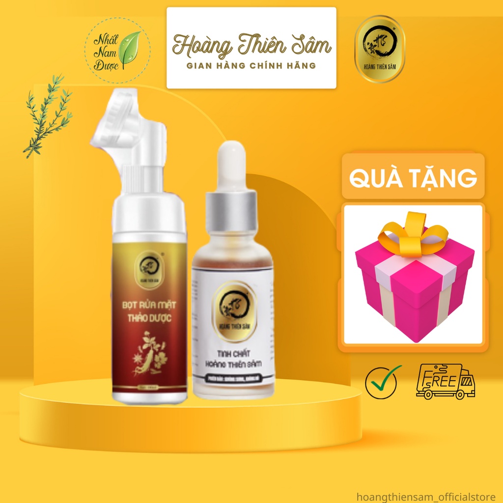 Combo HOÀNG THIÊN SÂM ( serum tinh chất tái tạo da VIP & Bọt rửa mặt thảo dược ) da mụn viêm sẹo rỗ nám tàn nhang