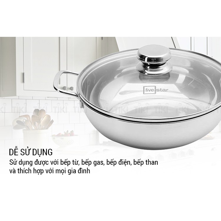 Nồi Lẩu Inox 430 Fivestar nắp kính dùng bếp từ