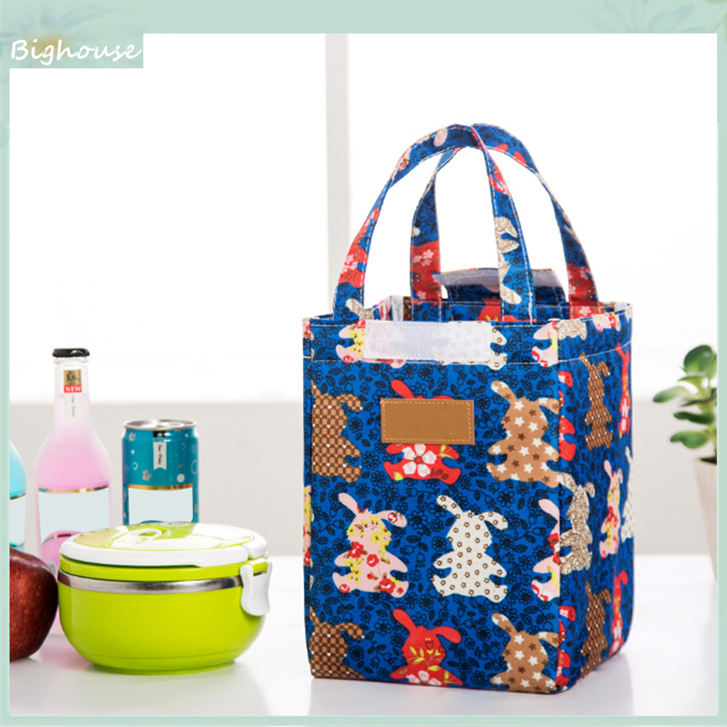 Big_Food Cooler Bag Large Capacity Fastener Tape Flower Pattern Perfect Insulated Lunch Bag for Work