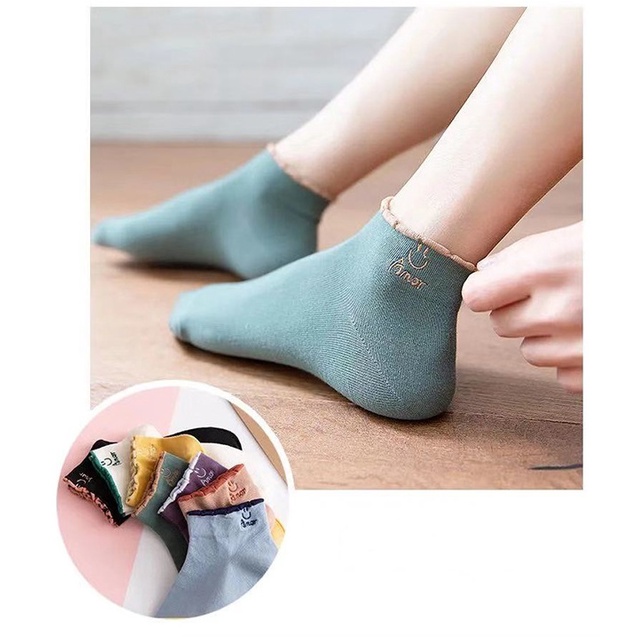 Tất vớ nữ cổ bèo co giãn bốn chiều, cotton dày dặn co giãn họa tiết mặt cười phong cách cute
