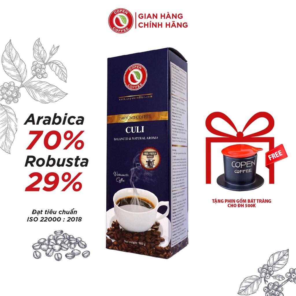 Cà phê Rang Xay Culi Copen Coffee_500g đắng vừa, chua thanh