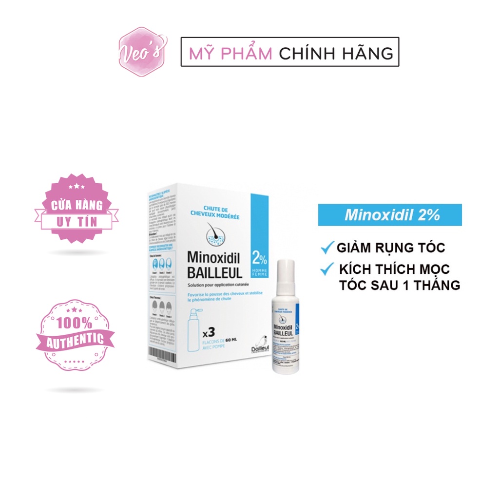 Xịt Mọc Tóc Minoxidil Bailleul 2% Ngăn Rụng Tóc Lọ 60ml Kích Thích Mọc Tóc
