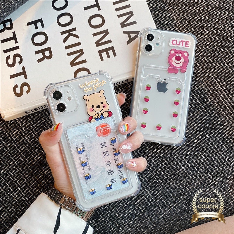 Ốp Điện Thoại Trong Suốt Kèm Ví Hình Gấu Pooh Cho iPhone 7plus iPhone XR X XS Max 6 6s 7 8 Plus 11 12 Pro Max SE 2020