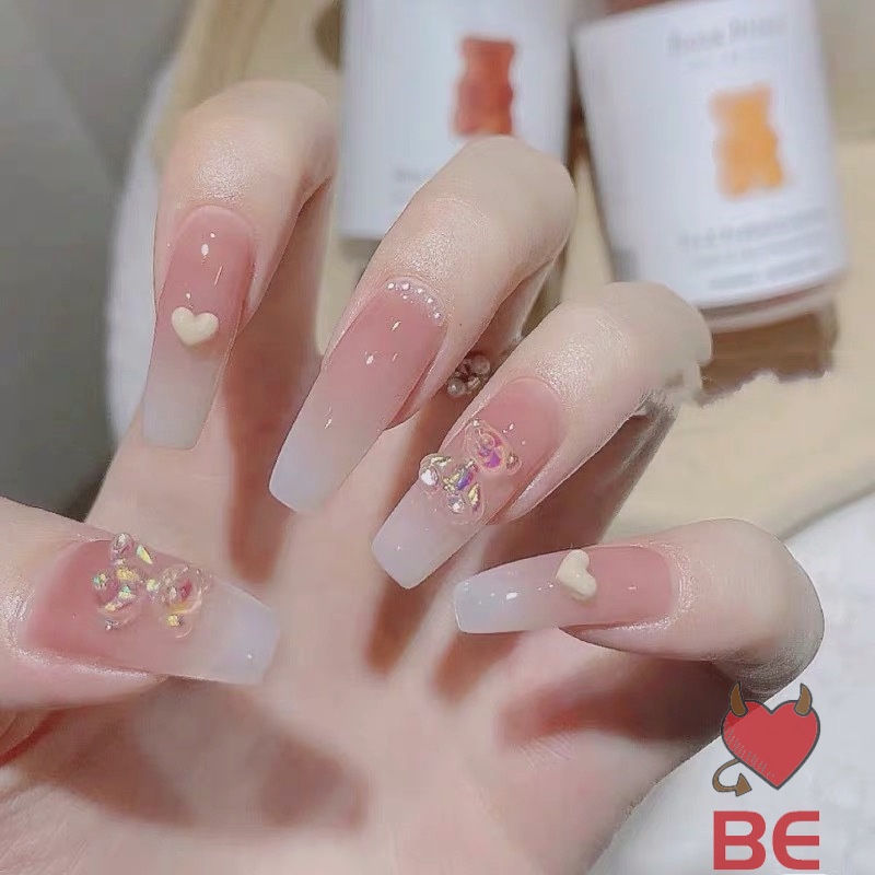 Bộ 24 móng tay giả trang trí chú gấu hoạt hình đáng yêu dành cho phái đẹp