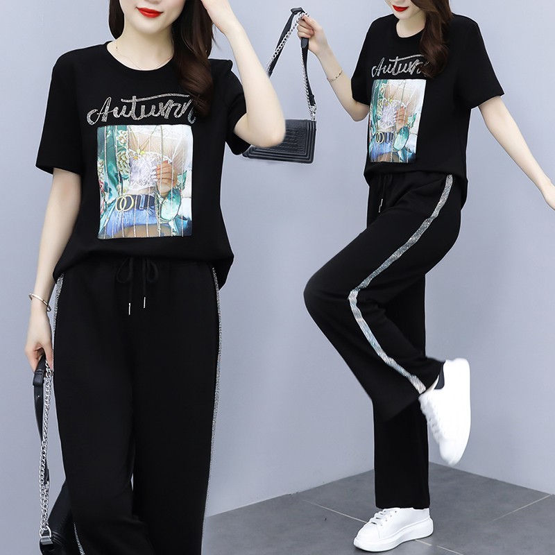 👗Kho Sẵn Sàng Xl-5xl👗Set Áo Thun Tay Lỡ Đính Kim Sa + Quần Dài Thời Trang Cho Bé Gái