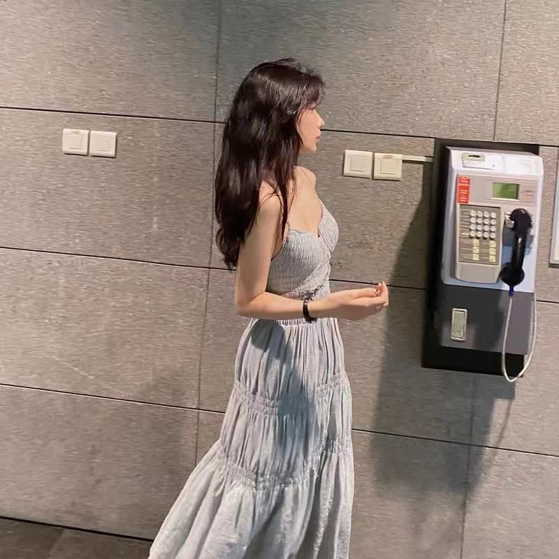 Đầm Hai Dây Xếp Ly Lưng Cao Xinh Xắn Dành Cho Nữ