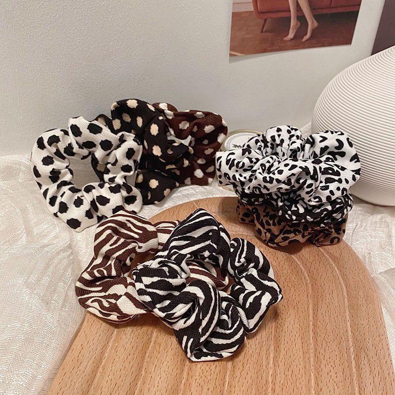 Dây cột tóc scrunchies họa tiết bò sữa, da beo thời trang nữ