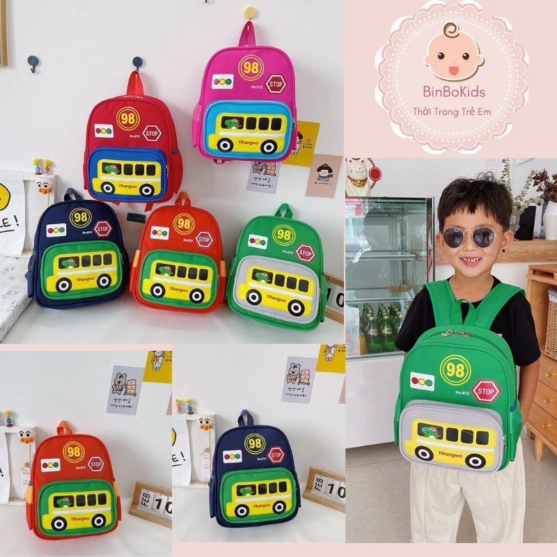 Balo trẻ em, balo cho bé đi học mẫu giáo mầm non hình ô tô xinh xắn chất liệu cao cấp BinBoKids