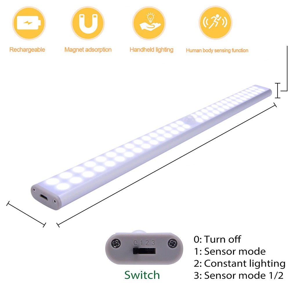 Đèn Led dài cảm biến chuyển động gắn tủ áo , tủ bếp ...tích hợp pin sạc 1000mAh.